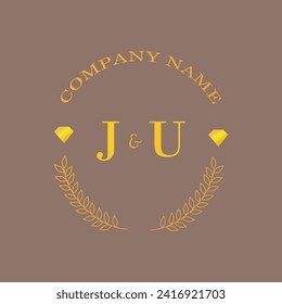 Iniciales carta JU monograma empresa de oro diamante lujo