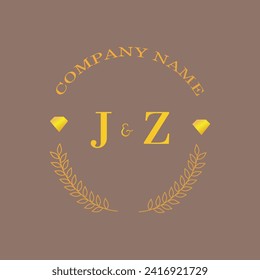 Iniciales carta JZ monograma empresa de oro de diamantes lujo