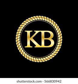 initials k and b logo luxurious golden letters with gold rope