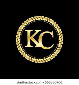 initials k and c logo luxurious golden letters with gold rope