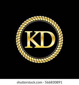 initials k and d logo luxurious golden letters with gold rope