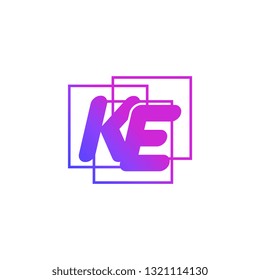 The initials K and E colored gradient combination of blue and pink. KE vector design logo