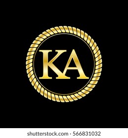 initials k and a logo luxurious golden letters with gold rope