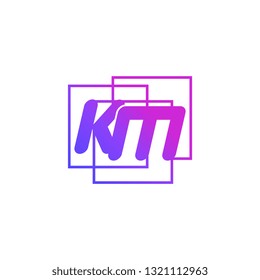 The initials K and M colored gradient combination of blue and pink. KM vector design logo