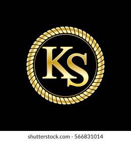 initials k and s logo luxurious golden letters with gold rope