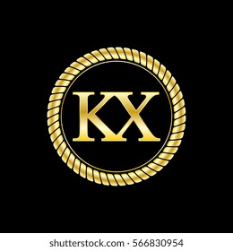 initials k and x logo luxurious golden letters with gold rope
