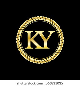 initials k and y logo luxurious golden letters with gold rope