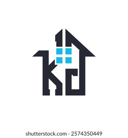 Initials KJ House Logo Design. Creative Letter KJ with House Icon for Real Estate, Property and Business Branding