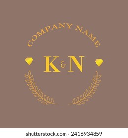 Iniciales Carta KN monograma empresa de oro diamante lujo