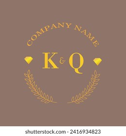 Initials KQ letter monogram diamond gold company luxury