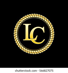 initials l and c logo luxurious golden letters with gold rope