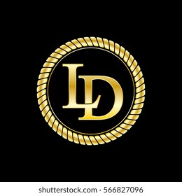 initials l and d logo luxurious golden letters with gold rope