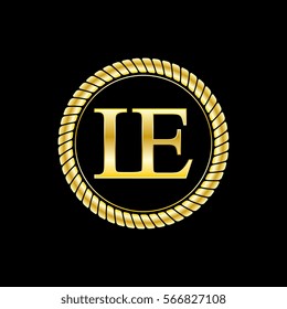 initials l and e logo luxurious golden letters with gold rope
