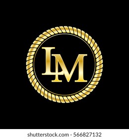 initials l and m logo luxurious golden letters with gold rope