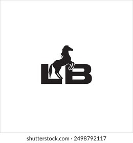 Las iniciales LB logo con un caballo negro y un fondo blanco