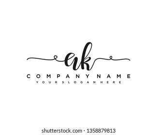 initials letter AK handwriting logo vector template