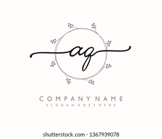 initials letter AQ handwriting logo vector template