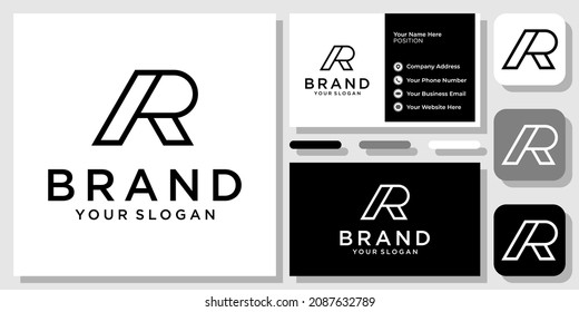 Initials Letter AR RA Minimalist Simple Monogram Logo Design with Business Card Template