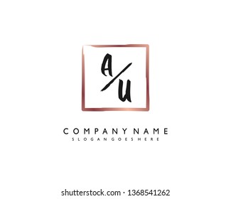 initials letter AU handwriting logo vector template