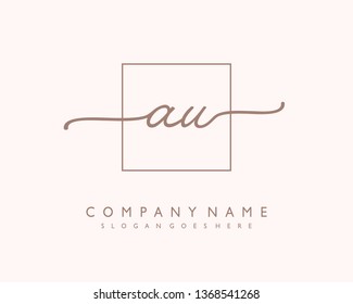 initials letter AU handwriting logo vector template