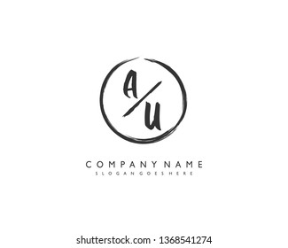 initials letter AU handwriting logo vector template