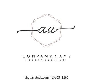 initials letter AU handwriting logo vector template