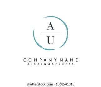 initials letter AU handwriting logo vector template