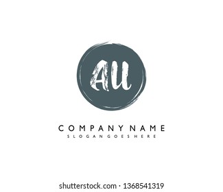 initials letter AU handwriting logo vector template