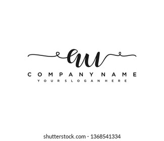 initials letter AU handwriting logo vector template