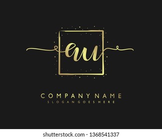 initials letter AU handwriting logo vector template