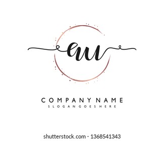 initials letter AU handwriting logo vector template