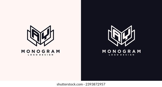 Initials letter AY book study monogram icon line art design vector illustration