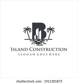 initials letter B house beach, island building logo design vector	