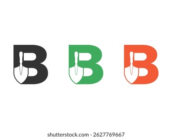 initials letter B shovel tool symbol icon design vector isolated on transparent background