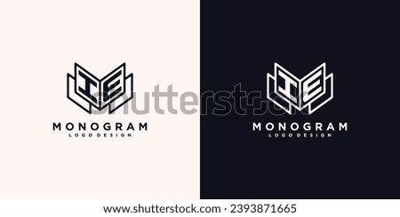 Initials letter IE book study monogram icon line art design vector illustration Imagine de stoc © 