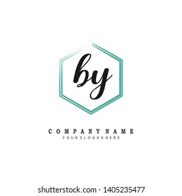 initials letter BY handwriting logo vector template