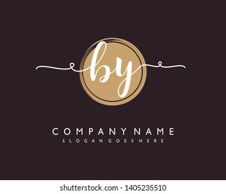 initials letter BY handwriting logo vector template