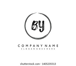 initials letter BY handwriting logo vector template