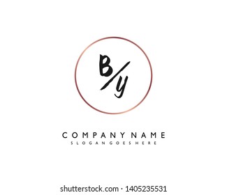 initials letter BY handwriting logo vector template