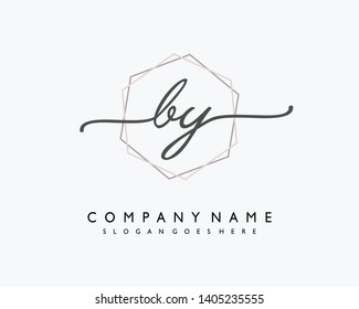 initials letter BY handwriting logo vector template