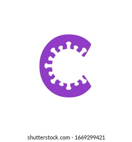 the initials letter C in the form of the corona virus embedded in it form or represent the virus in the spelling of the corona