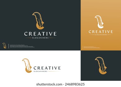 iniciales letra c con combinación de pluma de pluma, estilo único, inspiración de diseño de logotipo.