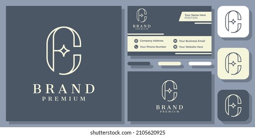 Initials Letter CF FC Luxury Minimalist Classic Elegant Monogram Simple Logo Design with Business Card