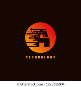 initials A letter, circuit icon technology, vector logo technology for business corporate, elements, illustrations