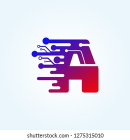 initials A letter, circuit icon technology, vector logo technology for business corporate, elements, illustrations