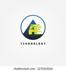 initials A letter, circuit icon technology, vector logo technology for business corporate, elements, illustrations