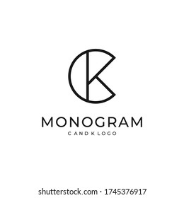 Initials Letter CK KC Minimalist Simple Monogram Vector Logo Design