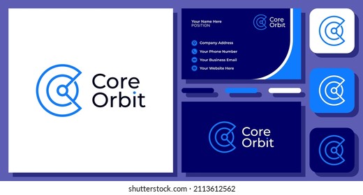 Initials Letter CO OC Connect Connection Technology Circle Vector Logo Design with Business Card