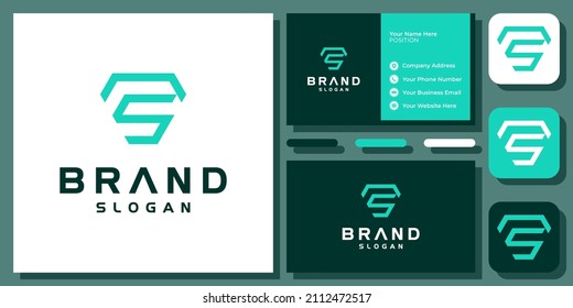 Letra original CS SC Geometric Modern Resumen Simple Diseño de logotipo de iconos de monograma con tarjeta de visita
