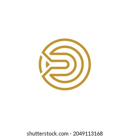 initials letter D C minimalist circle line logo design concept, abstract vector template